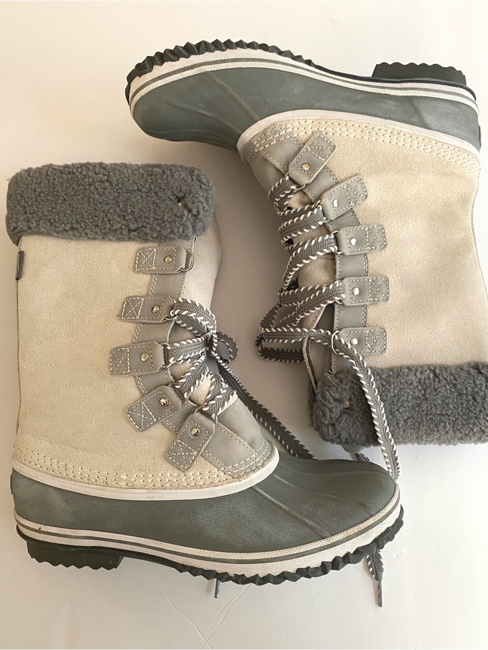 Eddie Bauer Hunt Pac ThermaFill Insulated Snow Boots Gray Beige 10 Gorpcore